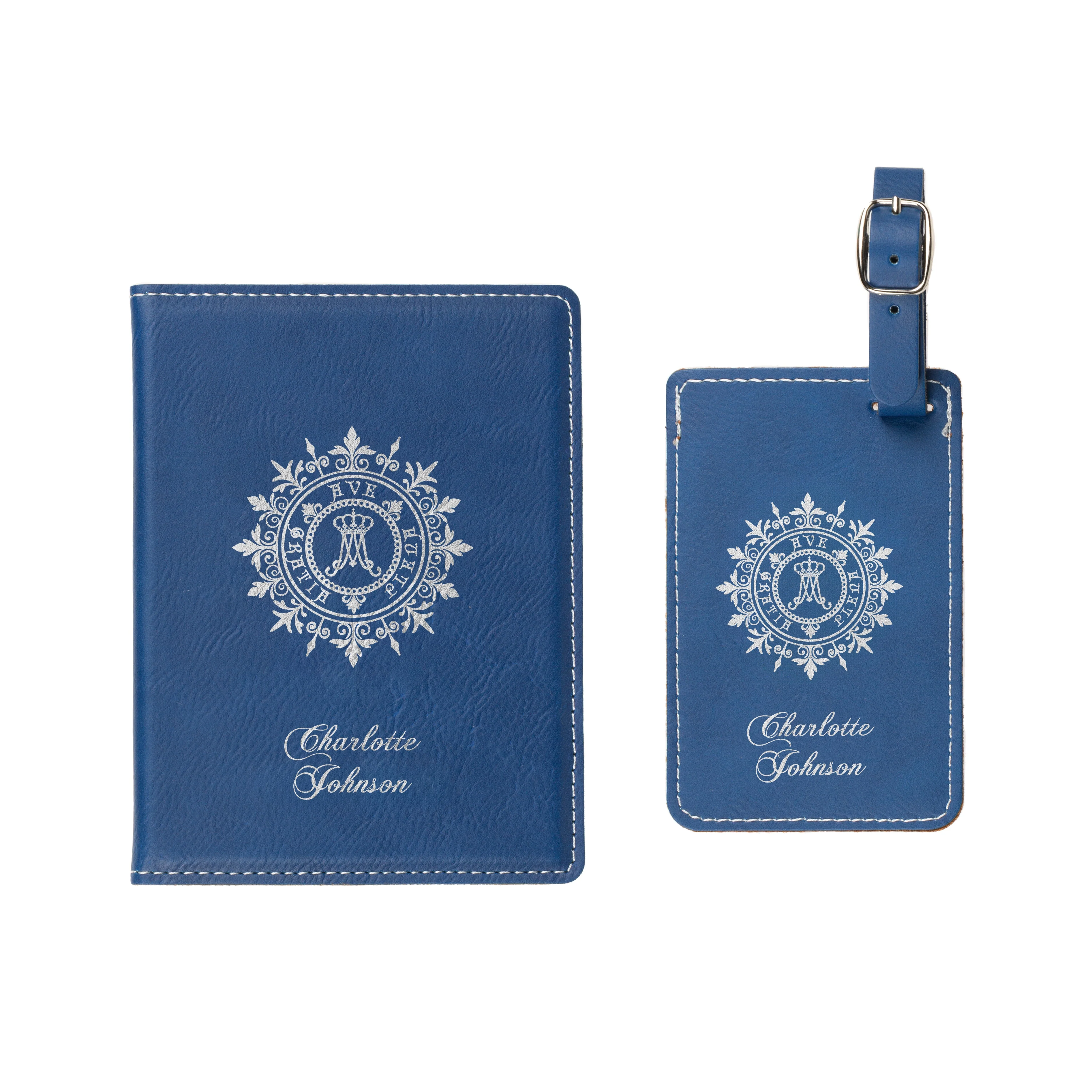2 Piece Ave Maria Passport Cover & Luggage Tag Set - Blue or White - Image 5