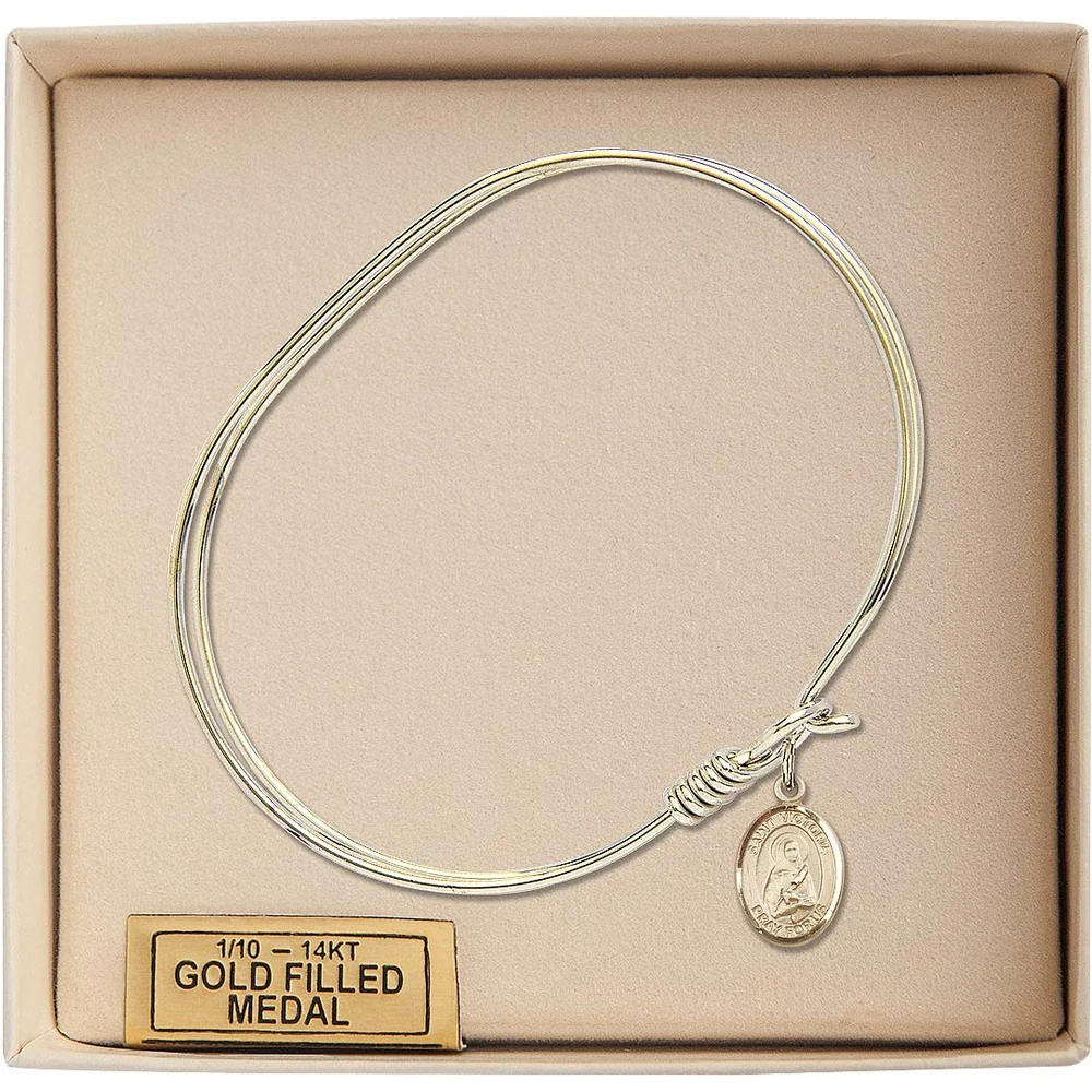 Adult 7" Oval Gold Plated Bangle Bracelet with St. Victoria Medal Charm - Image 3