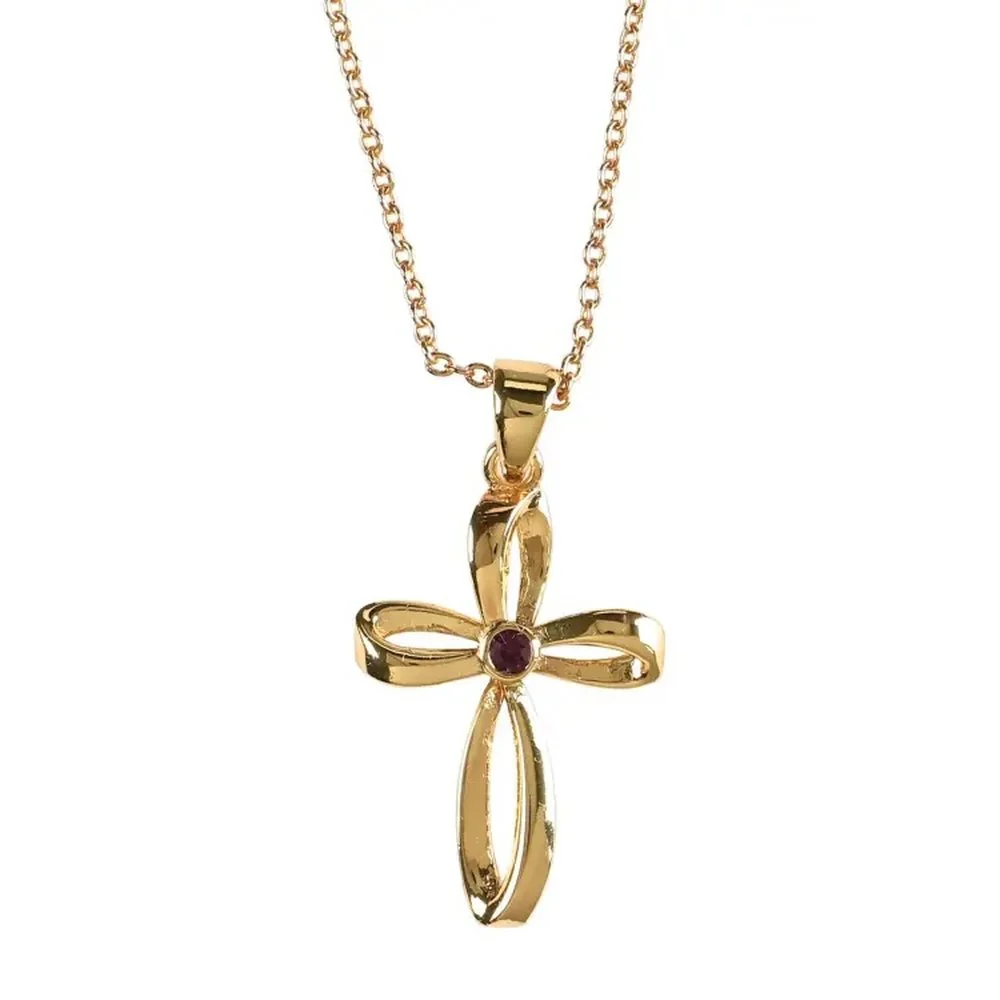 Gold Plated Birthstone Mobius Cross Necklace - Image 3