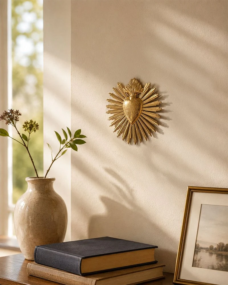 Gold Sunburst Sacred Heart Wall Plaque - 6.75" - Image 3