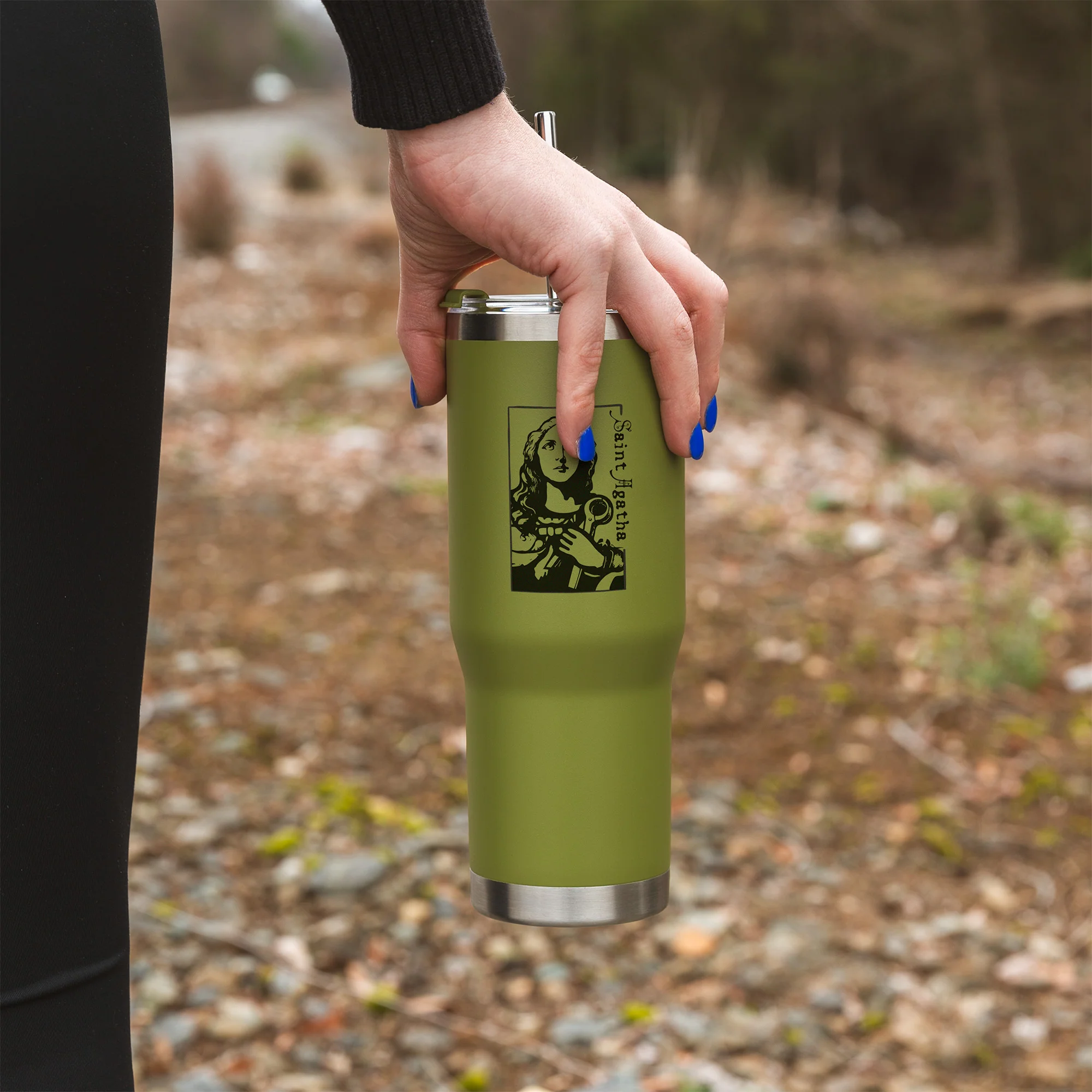 Green St. Agatha Stainless Steel Tumbler with Straw - Image 2