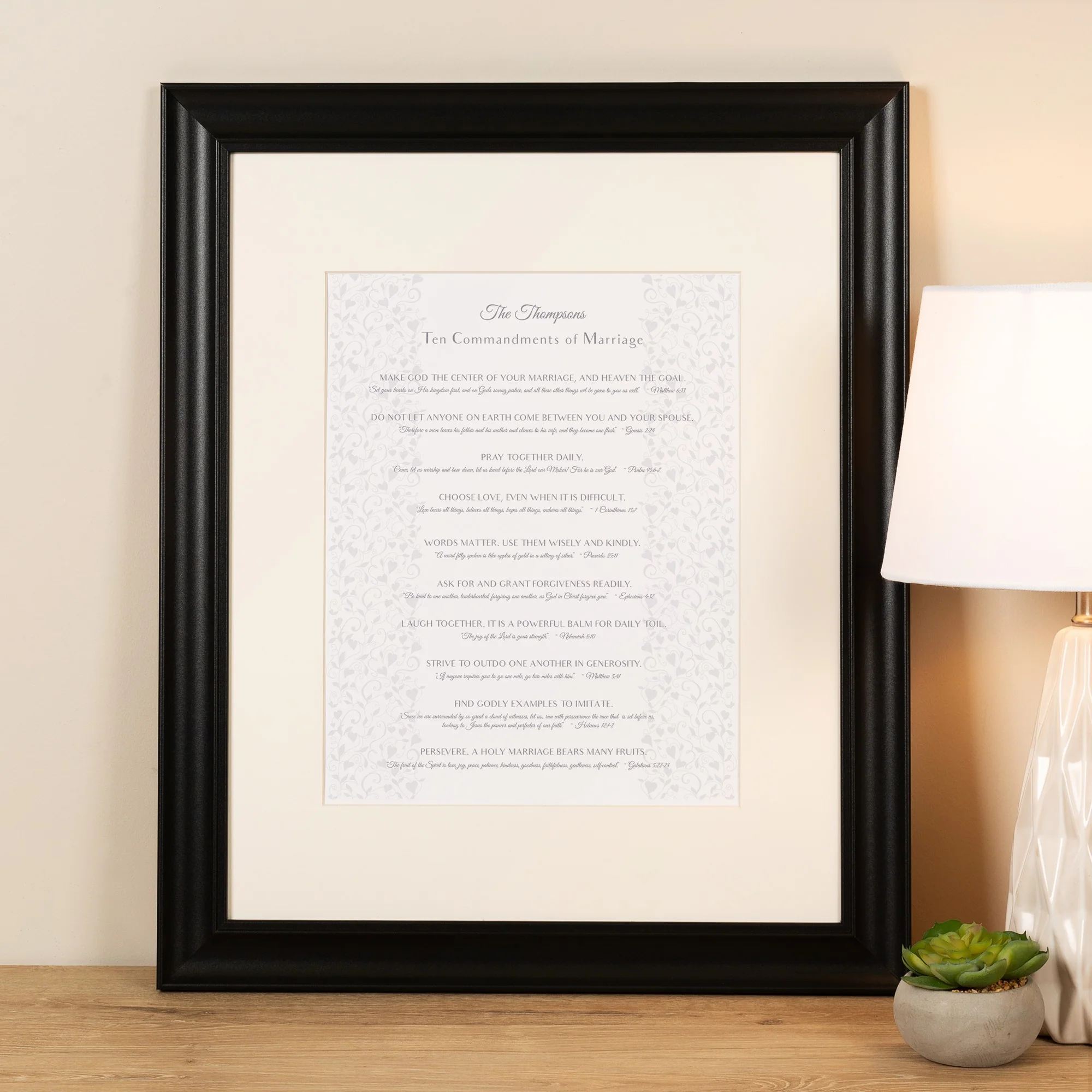 Personalized 10 Scripture Commandments for Marriage Framed Print