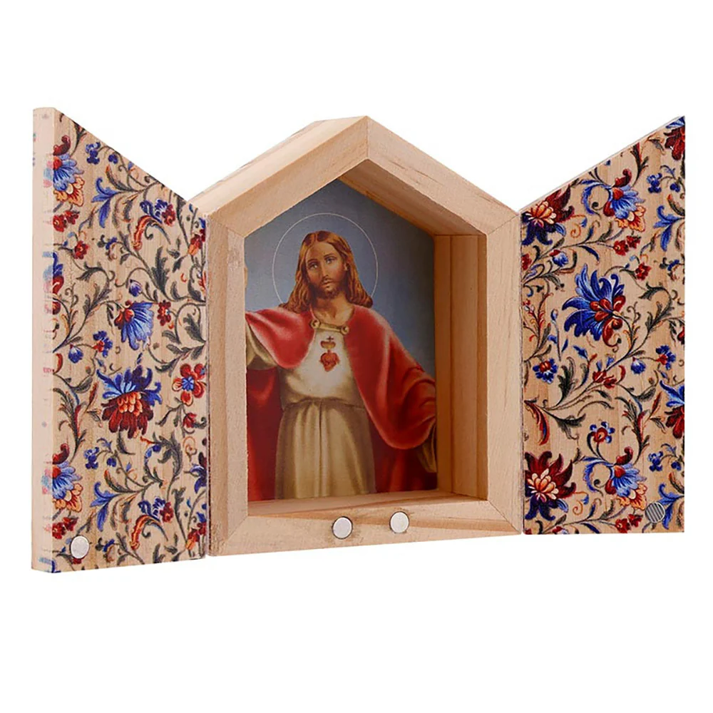 Sacred Heart Miniature Wooden Triptych - Image 3