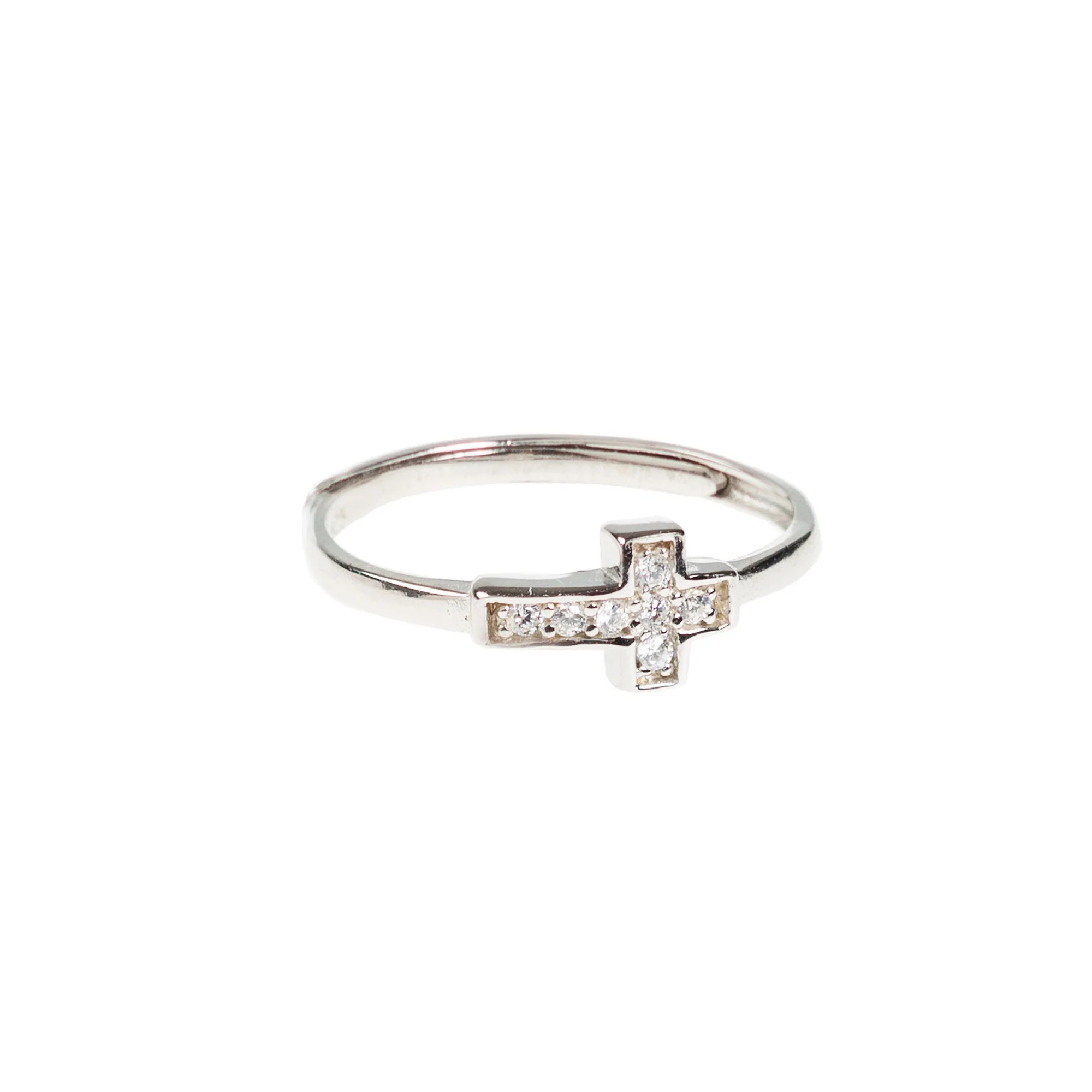 Silver & Cubic Zirconia Horizontal Cross ring & Earrings Set - Image 2