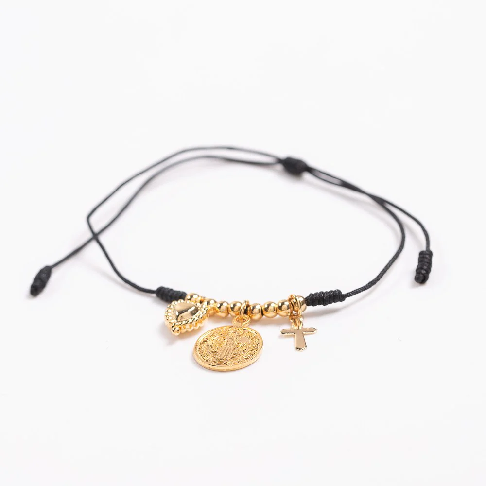 St. Benedict Adjustable Beaded & Corded Bracelet with Charms - Image 3