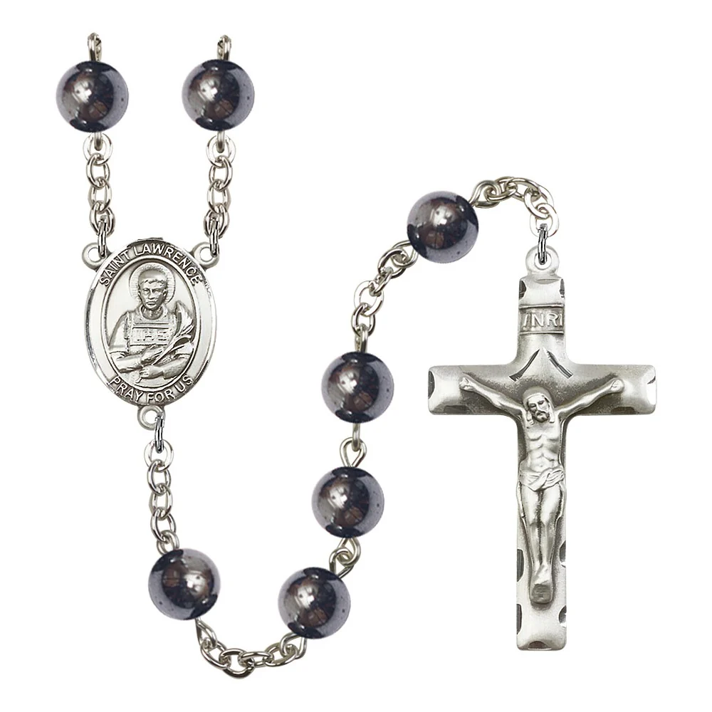 St. Lawrence 8mm Hematite Rosary