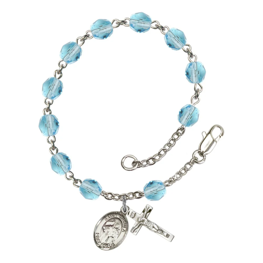 St. Ursula Aqua Blue March Rosary Bracelet 6mm