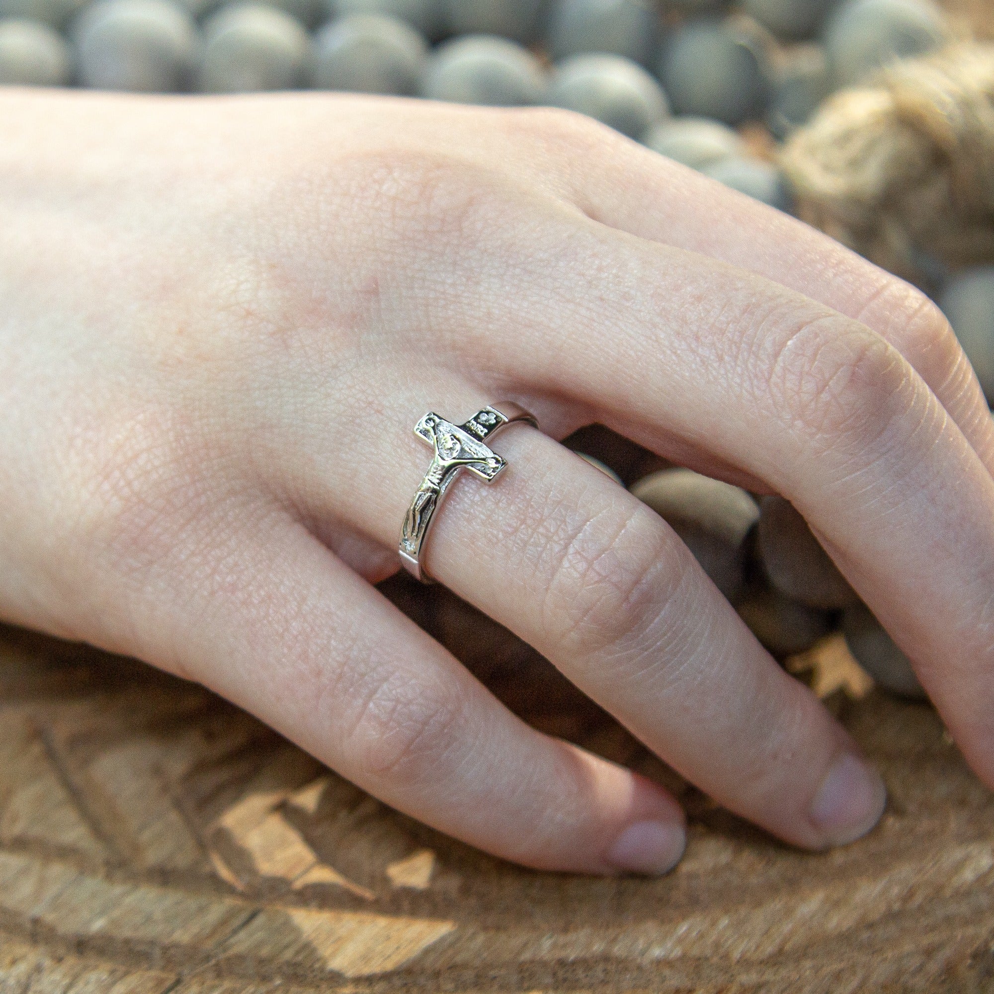 Sterling Silver Horizontal Crucifix Ring - Image 2