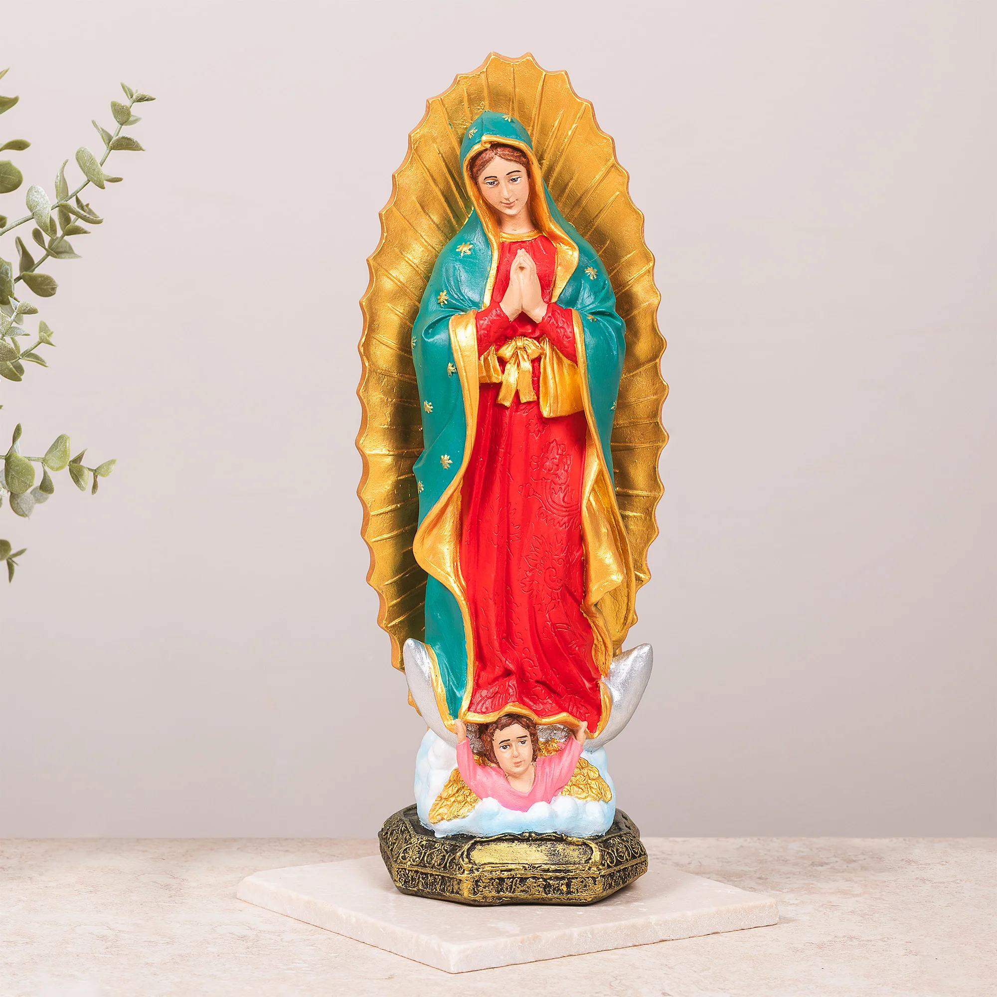 Virgin of Guadalupe Statue - White or Hand Painted - 13" - Image 6